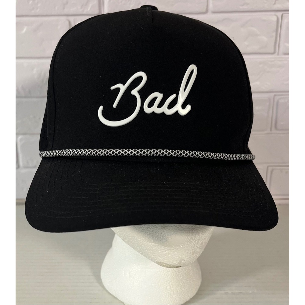 Bad Birdie Golf Hat Mens OSFA Black Perforated Rope Snapback Script Logo